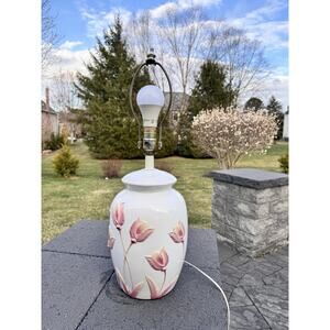 Vintage 1970s Chapman Floral Tulip Ceramic Table Lamp 24” Tall ~Rare
